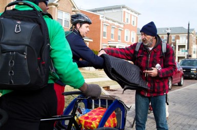 Curt, giving out a moving blanket last year